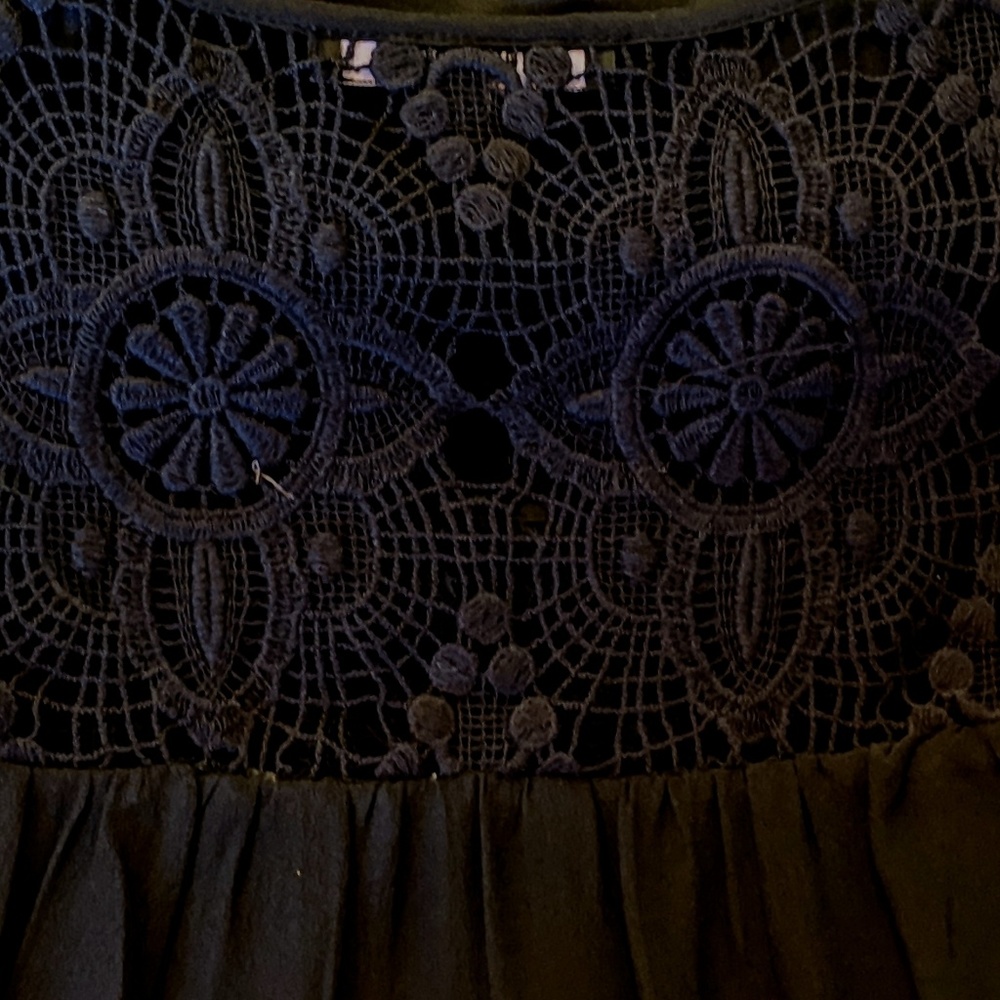 😺 Daniel Rainn Black Silk Blouse w/ Crochet Lace - Picture 3 of 7